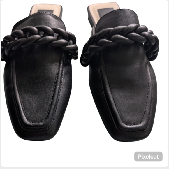 Dolce Vita Giovany Black Leather Braided Mule Slides Flats Designer Shoes - Picture 3 of 9